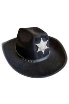 Chapéu de Cowboy Rodeio Xerife Preto Aveludado Camurça Com Estrela Prata