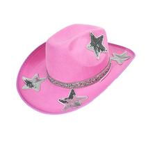 Chapéu de cowboy rosa com lantejoulas prateadas e faixa de strass Chapéu de cowboy rosa com lantejoulas prateadas e faixa de strass