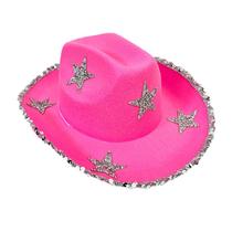 Chapéu de cowboy rosa de strass com design de estrela 40x30cm Chapéu de cowboy rosa de strass com design de estrela 40x30cm