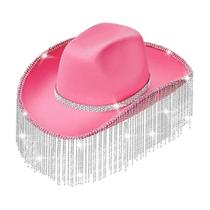 Chapéu de cowboy, strass denso, borla, anime, cosplay, algodão