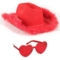 Chapéu de Cowboy Vermelho Incrível com Óculos - Acessórios Cowgirl