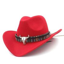 Chapéu de cowboy Wokex unissex ocidental com borla de lã vermelha