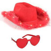 Chapéu de cowgirl Funcredible Red Light Up Cowboy com óculos Chapéu de cowgirl Funcredible Red Light Up Cowboy com óculos