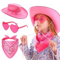 Chapéu de cowgirl Jevenis Pink para meninas com bandana e óculos de sol