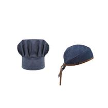 Chapeu de Cozinheiro e Bandana Chef Jeans Couro Unissex 2un Chapeu de Cozinheiro e Bandana Chef Jeans Couro Unissex 2un