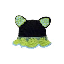 Chapéu de crochê, orelha de gato, feito à mão, gorro de malha verde para crianças/adultos