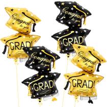 Chapéu de formatura Balloon KatChon preto e dourado, 32 cm, pacote com 4