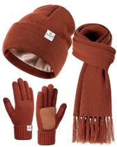 Chapéu de inverno, cachecol, conjunto de luvas SENPUKI, forrado de seda, 3 peças para mulheres Chapéu de inverno, cachecol, conjunto de luvas SENPUKI, forrado de seda, 3 peças para mulheres