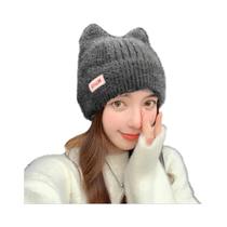Chapéu de Inverno Feminino com Orelhas de Gato - Gorro de Malha com Pele Sintética - Estilo Kpop