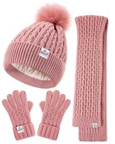 Chapéu de inverno, luvas, conjunto de cachecol, crianças e meninas, SENPUKI, rosa