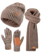 Chapéu de inverno, luvas, conjunto de cachecol FISFET para homens e mulheres, misto, cáqui