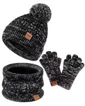 Chapéu de inverno, luvas, conjunto de cachecol ZUPPAD para crianças Black Mix Chapéu de inverno, luvas, conjunto de cachecol ZUPPAD para crianças Black Mix