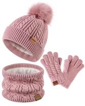 Chapéu de inverno, luvas, conjunto de cachecol ZUPPAD para crianças, rosa Chapéu de inverno, luvas, conjunto de cachecol ZUPPAD para crianças, rosa