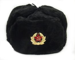 Chapéu de inverno Siberhat Russian Soviet Army Fur Ushanka Black