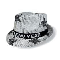 Chapéu de jazz Silver Sequin Feliz Ano Novo com estrela de cinco pontas Chapéu de jazz Silver Sequin Feliz Ano Novo com estrela de cinco pontas