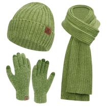 Chapéu de malha de inverno, gorro e cachecol, conjunto de luvas AQOTHES Green Chapéu de malha de inverno, gorro e cachecol, conjunto de luvas AQOTHES Green
