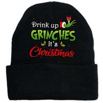 Chapéu de malha Drinks Up Grinchs Its Christmas Anime Winter Chapéu de malha Drinks Up Grinchs Its Christmas Anime Winter