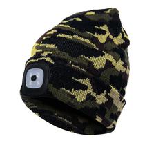 Chapéu de malha Unisex Beanie com lanterna led, USB recarregável para camping de caminhada - Camuflagem Army Gree