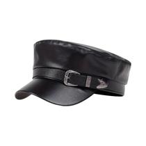 Chapéu De Marinheiro De Couro Com Fivela Grande, Boina Preta Para Mulheres E Homens, Estilo Militar Chapéu De Marinheiro De Couro Com Fivela Grande, Boina Preta Para Mulheres E Homens, Estilo Militar