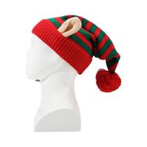 Chapéu De Natal Listrado Com Orelhas Pequenas, Gorro De Tricô Para Festas De Inverno, Presente De Chapéu De Natal Listrado Com Orelhas Pequenas, Gorro De Tricô Para Festas De Inverno, Presente De