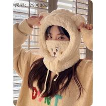 Chapéu de orelhas de urso Kawaii capa de cachecol 3 em 1 gorro de lã de lã de ovelha gorro de malha gorro