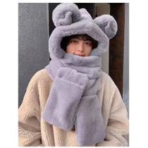 Chapéu de orelhas de urso Kawaii capa de cachecol 3 em 1 gorro de lã de lã de ovelha gorro de malha Chapéu de orelhas de urso Kawaii capa de cachecol 3 em 1 gorro de lã de lã de ovelha gorro de malha