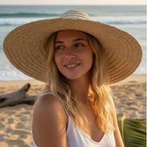 Chapéu de Palha Buriti Aba Grande Moda Praia Unissex