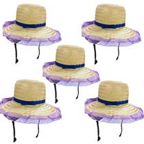 Chapéu de palha com trança kit 5 unidades várias cores Chapéu de palha com trança kit 5 unidades várias cores