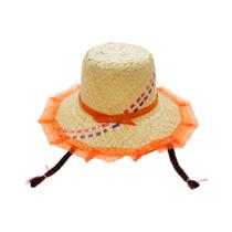 Chapéu de Palha de Renda com Trança - Laranja com Detalhes Roxo/Bege - 1 unidade - Rizzo