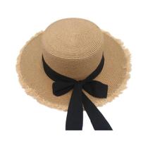 Chapéu de Palha Feminino com Proteção Solar - Aba Grande e Detalhe de Gravata Borboleta