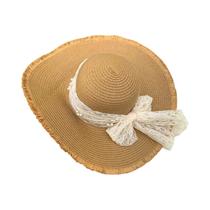 Chapéu De Palha Feminino De Aba Larga Estilo Francês Com Laço De Renda Elegante Para Praia, Viagem E Chapéu De Palha Feminino De Aba Larga Estilo Francês Com Laço De Renda Elegante Para Praia, Viagem E