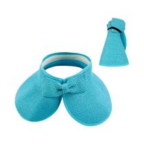 Chapéu De Palha Feminino De Verão Com Aba Larga Dobrável E Laço, Proteção UV, Viseira De Praia