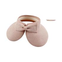 Chapéu De Palha Feminino De Verão Com Aba Larga Dobrável E Laço, Proteção UV, Viseira De Praia - NONE