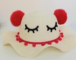 Chapéu de palha infantil com pompons
