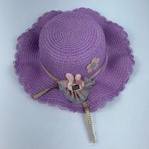 Chapéu De Palha Sintética Infantil Moda Praia Com Coelhinho Com Elástico lilas