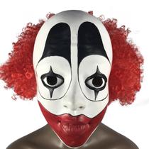 Chapéu de palhaço, máscara facial completa de látex, traje de cosplay de boca grande