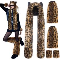 Chapéu de pelúcia ShellKingdom Leopard para animais com capas de pulso e pernas