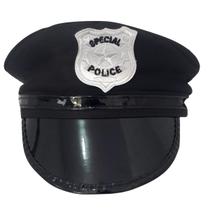 Chapéu de Policial Preto Acessório Fantasia Tamanho Adulto
