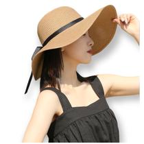 Chapéu de praia feminino com proteção solar e chapéu de palha de aba larga Chapéu de praia feminino com proteção solar e chapéu de palha de aba larga