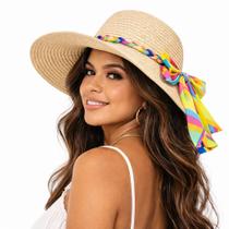 Chapéu De Praia Feminino Palha Aba Larga Dobrável Proteção Solar Verão Fashion Elegante Cor:BegeLaçoColorido Chapéu De Praia Feminino Palha Aba Larga Dobrável Proteção Solar Verão Fashion Elegante Cor:BegeLaçoColorido