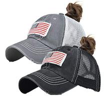 Chapéu de rabo de cavalo Pogah Angustied American Flag para mulheres
