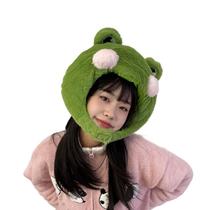 Chapéu de sapo de pelúcia para adultos, bonitinho de desenho animado, verde