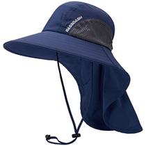 Chapéu de Sol BASSDASH UPF 50+ Unissex Resistente à Água, Aba Larga, Azul Escuro