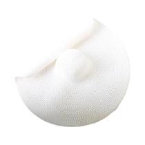 Chapéu De Sol De Palha Feminino Com Aba Larga De 70cm, Dobrável, Proteção UV, Para Praia E Casamento
