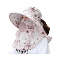 Chapéu De Sol Feminino Com Aba Larga E Proteção UV, Máscara Facial Destacável, Respirável, Para