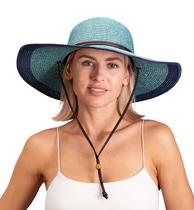 Chapéu de sol feminino trançado de aba larga Sloggers UPF 50+ cinza azul Chapéu de sol feminino trançado de aba larga Sloggers UPF 50+ cinza azul