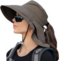 Chapéu de sol feminino ZEXIAN UPF 50+ com aba larga e furo em rabo de cavalo