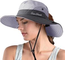 Chapéu de sol feminino ZOORON com rabo de cavalo Safari de aba larga UV 50+