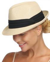 Chapéu de sol FURTALK Fedora Straw para homens e mulheres UPF 50+ bege