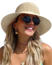 Chapéu de sol FURTALK feminino de verão, palha, praia, aba larga, bege